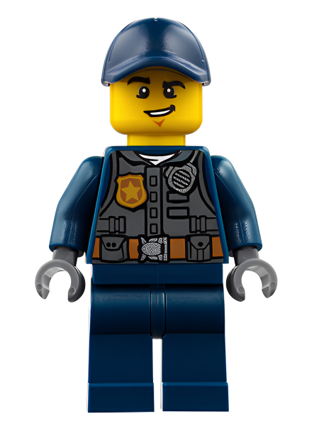 Минифигурка Lego Police - City Officer with Dark Bluish Gray Vest with Badge and Radio, Dark Blue Legs, Dark Blue Cap cty0734